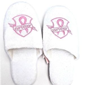 Breast Cancer Survivor Women Size 5-6 White Pink Ribbon Slippers NEW